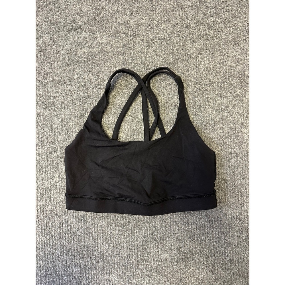 Lululemon Sports Bra Womens Size 4 Black Strappy Back Athletic Yoga Gym Top